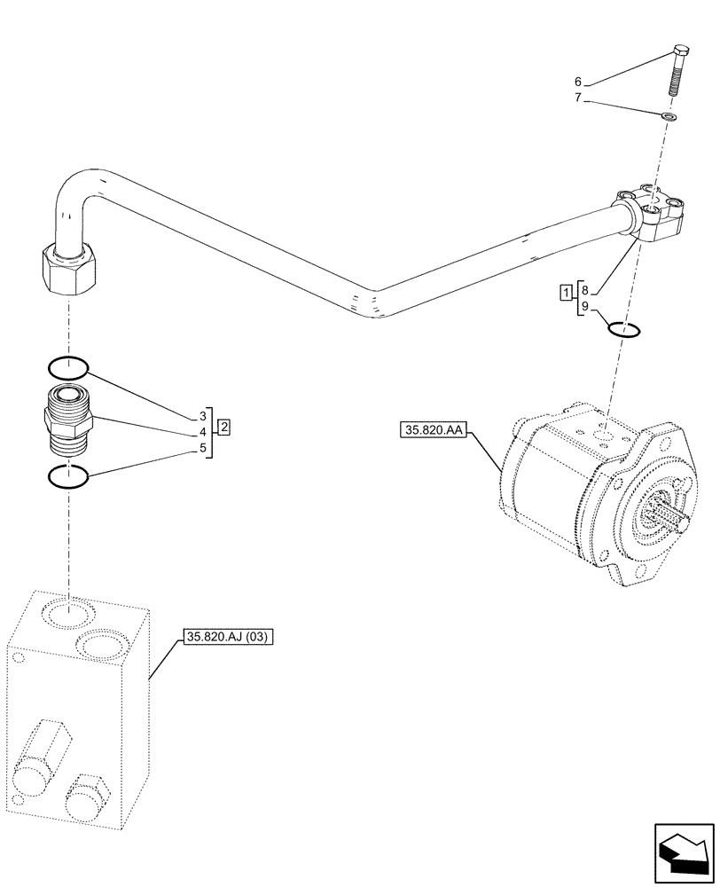 Схема запчастей Case IH FARMLIFT 935 - (35.820.AE[02]) - VAR - 702006 - FAN, RADIATOR, HYDRAULIC LINE, PUMP (35) - HYDRAULIC SYSTEMS