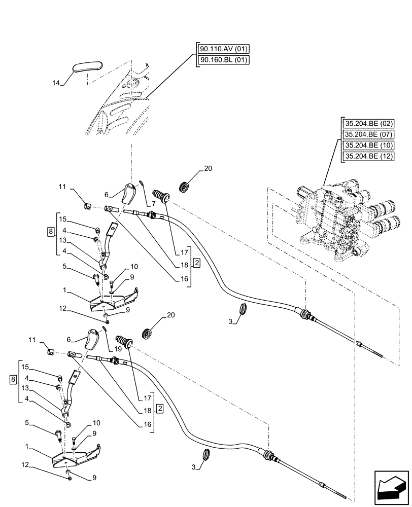 Схема запчастей Case IH FARMALL 95C - (35.204.BL[01]) - VAR - 743569 - REAR, CONTROL VALVE (2 REMOTES, 4 COUPLERS), CONTROL LEVER (35) - HYDRAULIC SYSTEMS