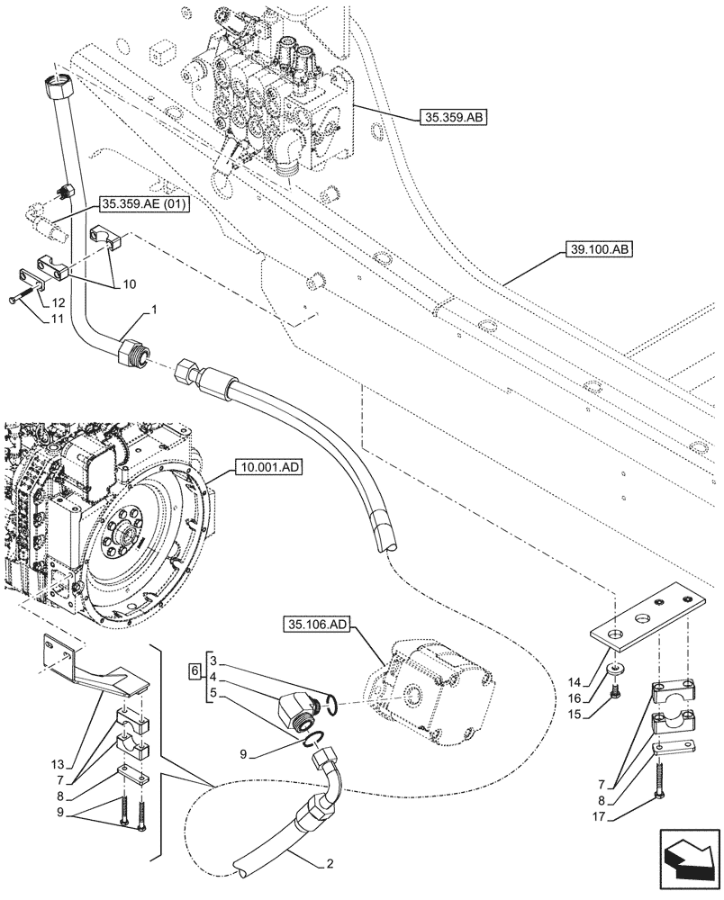 Схема запчастей Case IH FARMLIFT 632 - (35.106.AO[01]) - VARIABLE DELIVERY HYDRAULIC PUMP, CONTROL VALVE LINE - END DATE 20-APR-2015 (35) - HYDRAULIC SYSTEMS