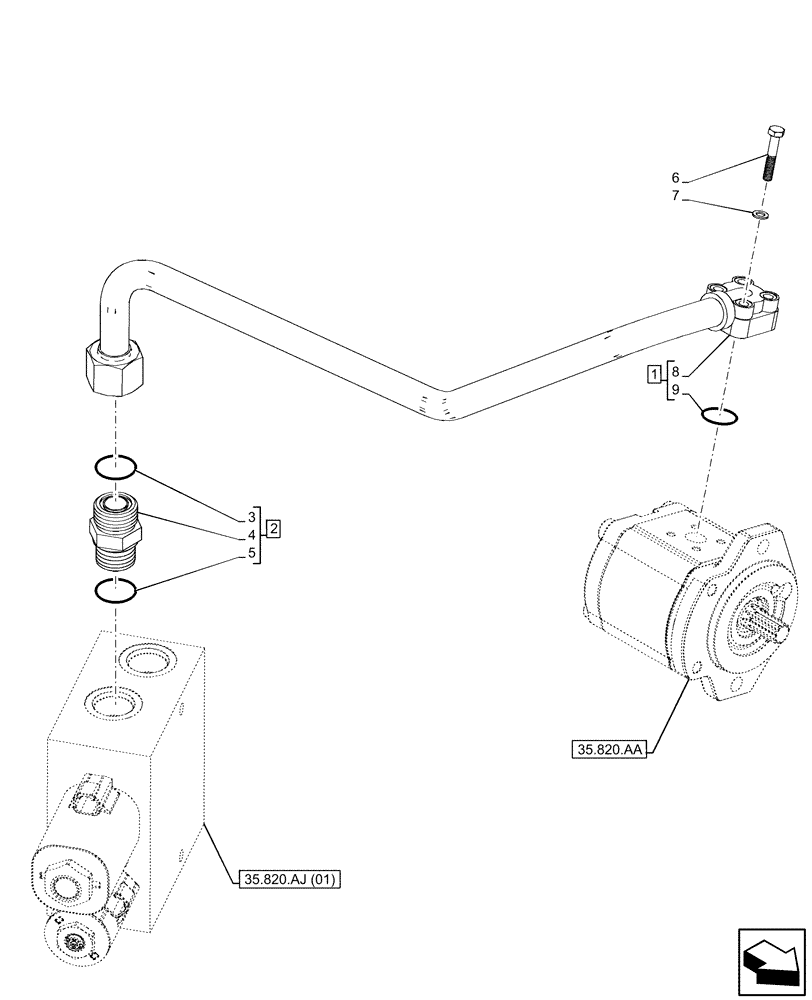 Схема запчастей Case IH FARMLIFT 735 - (35.820.AE[01]) - VAR - 749249 - REVERSIBLE FAN, HYDRAULIC LINE, PUMP (35) - HYDRAULIC SYSTEMS