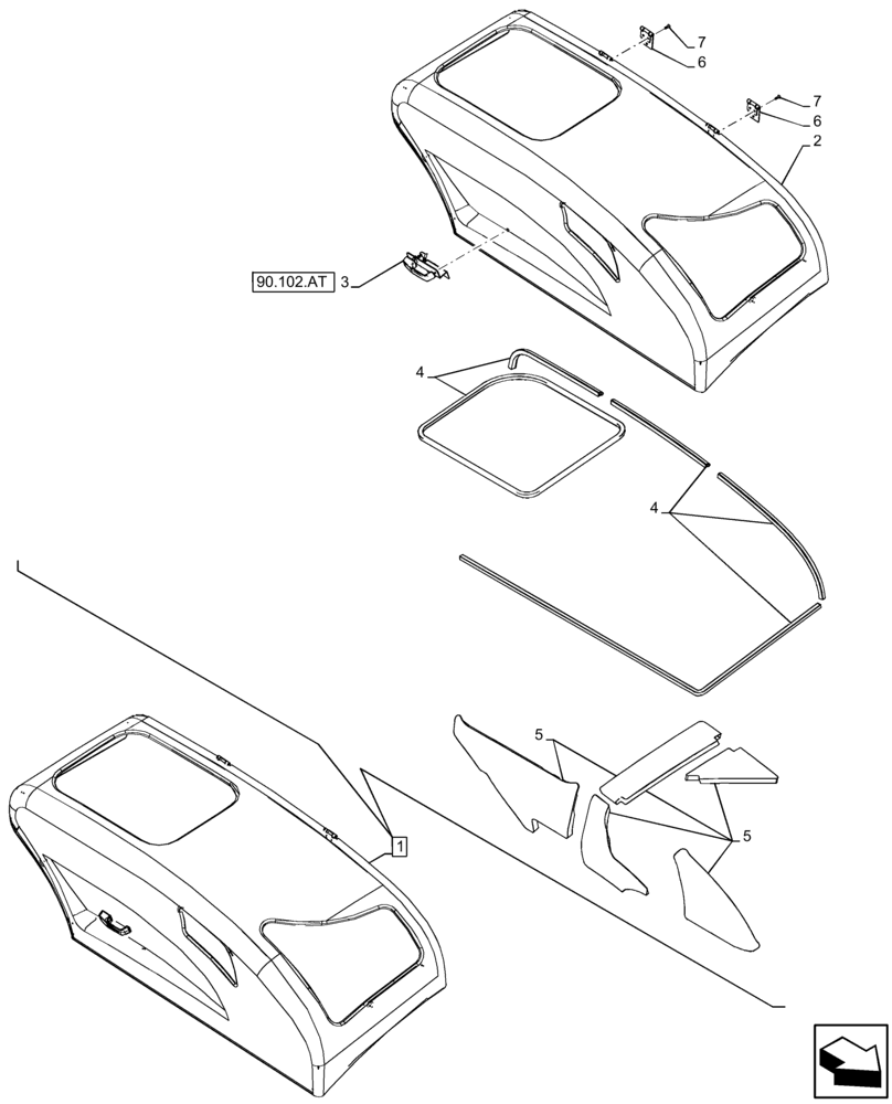 Схема запчастей Case IH FARMLIFT 735 - (90.100.BJ[02]) - ENGINE HOOD, COMPONENTS (90) - PLATFORM, CAB, BODYWORK AND DECALS