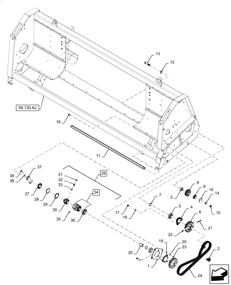 Схема запчастей Case IH 5505-65 - (58.100.AH[03]) - DRIVE HEADER ASSY, FRONT, WITH CHOPPER (58) - ATTACHMENTS/HEADERS