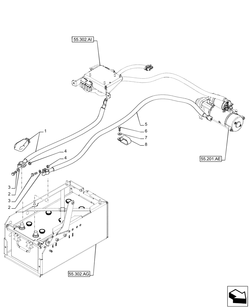 Схема запчастей Case IH PUMA 165 CVT - (55.302.AV) - VAR - 391130, 758000 - BATTERY CABLES (55) - ELECTRICAL SYSTEMS