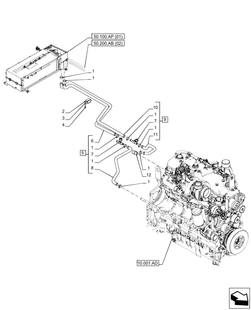 Схема запчастей Case IH PUMA 150 CVT - (50.100.AC) - VAR - 391130, 758000 - HEATER, LINES (50) - CAB CLIMATE CONTROL