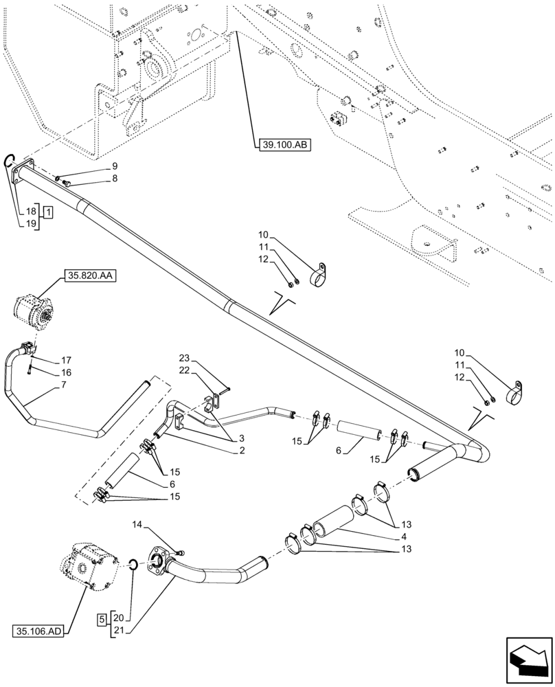 Схема запчастей Case IH FARMLIFT 632 - (35.300.AD[01]) - HYDRAULIC OIL RESERVOIR, SUCTION PIPE - END DATE 20-APR-2015 (35) - HYDRAULIC SYSTEMS