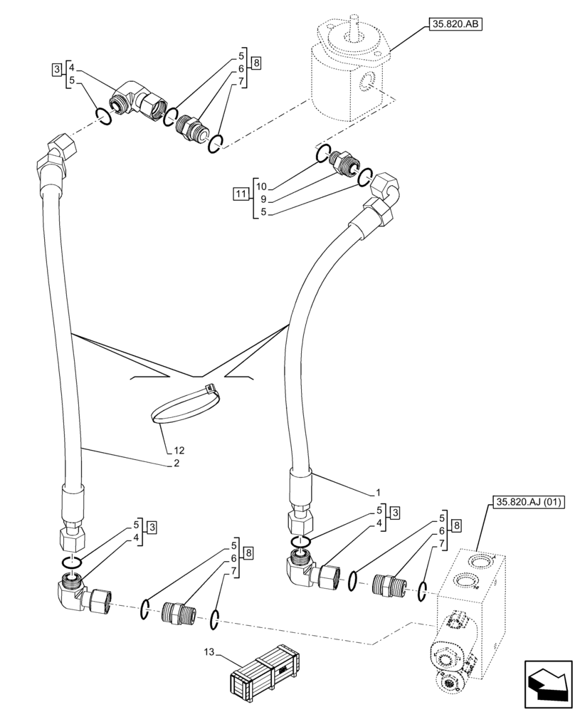 Схема запчастей Case IH FARMLIFT 742 - (35.820.AG[02]) - VAR - 749249 - REVERSIBLE FAN, HYDRAULIC LINE, MOTOR - END DATE 28-JUN-2015 (35) - HYDRAULIC SYSTEMS