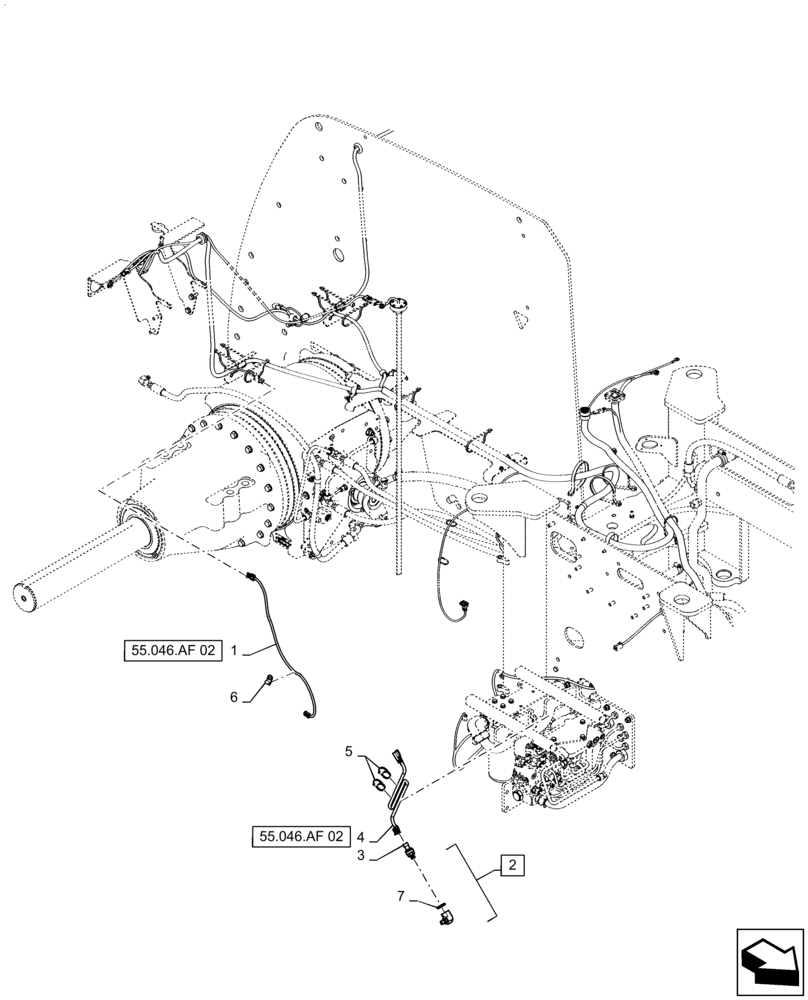 Схема запчастей Case IH STEIGER 470 - (55.046.AF[01]) - DIFFERENTIAL LOCK HARNESS MOUNTING (55) - ELECTRICAL SYSTEMS