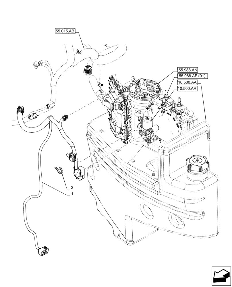 Схема запчастей Case IH PUMA 150 - (55.988.AD[01]) - VAR - 391130, 758000 - DEF/ADBLUE, HARNESS, LH (55) - ELECTRICAL SYSTEMS