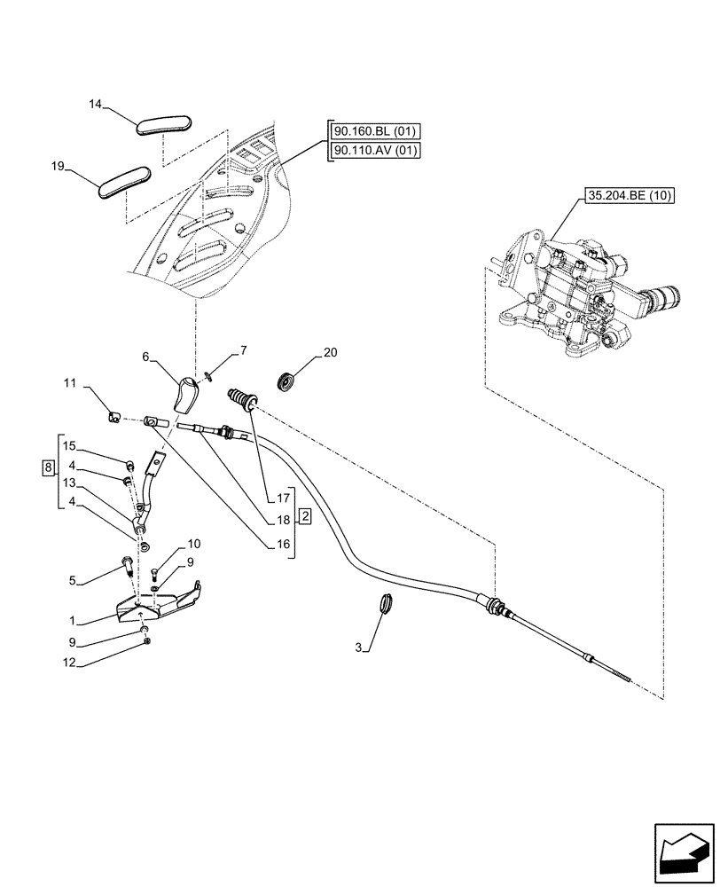 Схема запчастей Case IH FARMALL 85C - (35.204.BL[02]) - VAR - 743568 - REMOTE CONTROL VALVE (1 REMOTE, 2 COUPLERS), CONTROL LEVER (35) - HYDRAULIC SYSTEMS