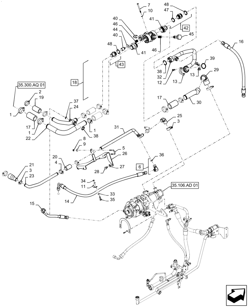 Схема запчастей Case IH STEIGER 470 - (35.322.AJ[01]) - VAR - 420301 - STANDARD HYDRAULIC PUMP SUPPLY LINES (35) - HYDRAULIC SYSTEMS