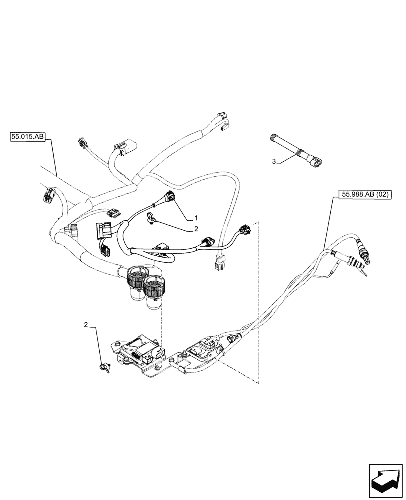 Схема запчастей Case IH PUMA 220 CVT - (55.988.AD[02]) - VAR - 391130, 758000 - DEF/ADBLUE, HARNESS, RH (55) - ELECTRICAL SYSTEMS