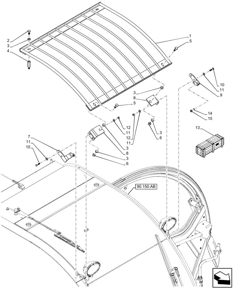 Схема запчастей Case IH FARMLIFT 935 - (90.150.BJ[03]) - VAR - 749275 - CAB GUARD, ROOF (90) - PLATFORM, CAB, BODYWORK AND DECALS
