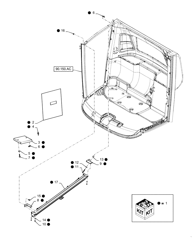 Схема запчастей Case IH 6140 - (88.100.90[01]) - DIA KIT, RH SUNSHADE (88) - ACCESSORIES