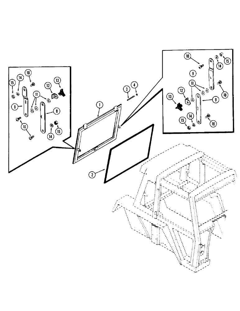 Схема запчастей Case IH 1370 - (466) - CAB, REAR WINDOW, USED PRIOR TO CAB SERIAL NUMBER 7878400 (09) - CHASSIS/ATTACHMENTS