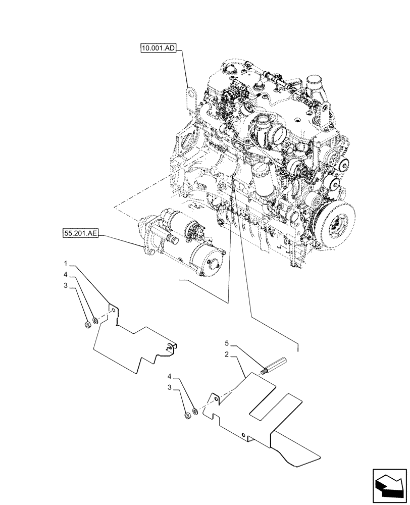 Схема запчастей Case IH PUMA 240 CVT - (90.100.AJ[01]) - VAR - 391130, 758000 - STARTER MOTOR, HEAT SHIELD (90) - PLATFORM, CAB, BODYWORK AND DECALS