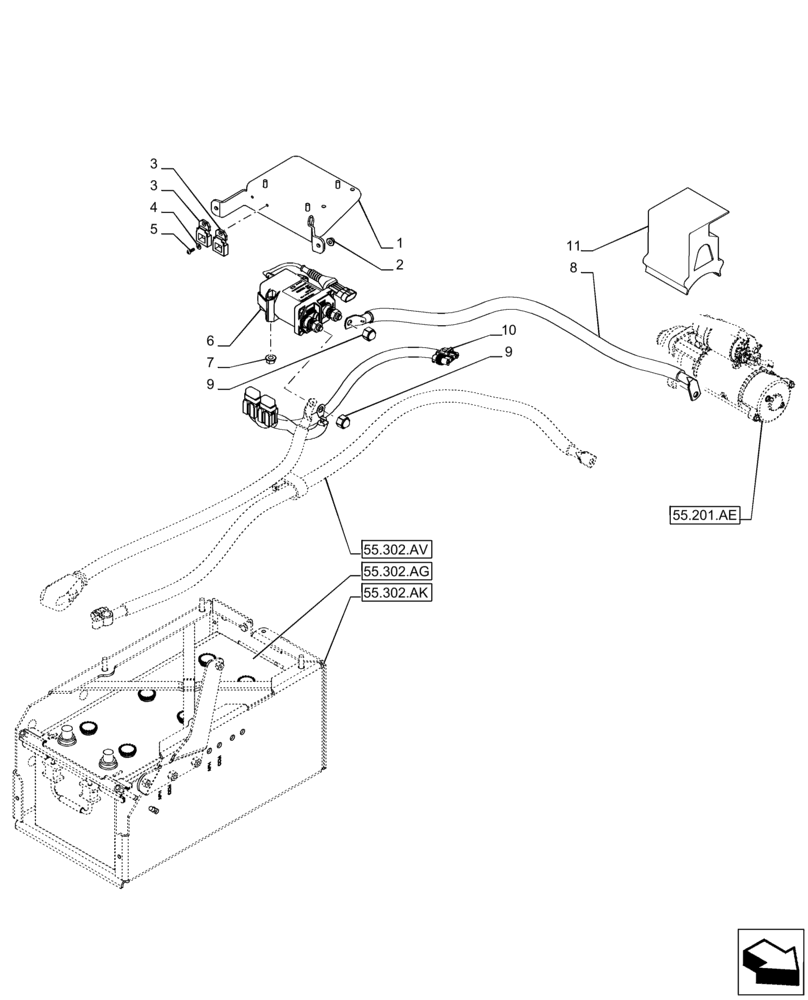 Схема запчастей Case IH PUMA 150 - (55.302.AI[01]) - VAR - 391130, 758000 - BATTERY ISOLATOR (55) - ELECTRICAL SYSTEMS