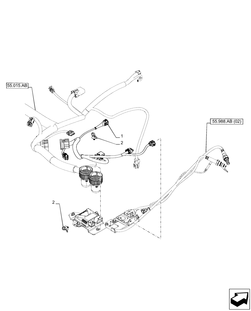 Схема запчастей Case IH PUMA 165 CVT - (55.988.AD[02]) - VAR - 391130, 758000 - DEF/ADBLUE, HARNESS, RH (55) - ELECTRICAL SYSTEMS