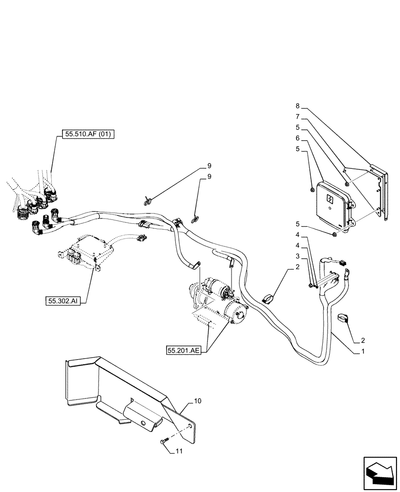 Схема запчастей Case IH PUMA 165 CVT - (55.510.AB) - VAR - 391130, 758000 - POWER UNIT, HARNESS (55) - ELECTRICAL SYSTEMS