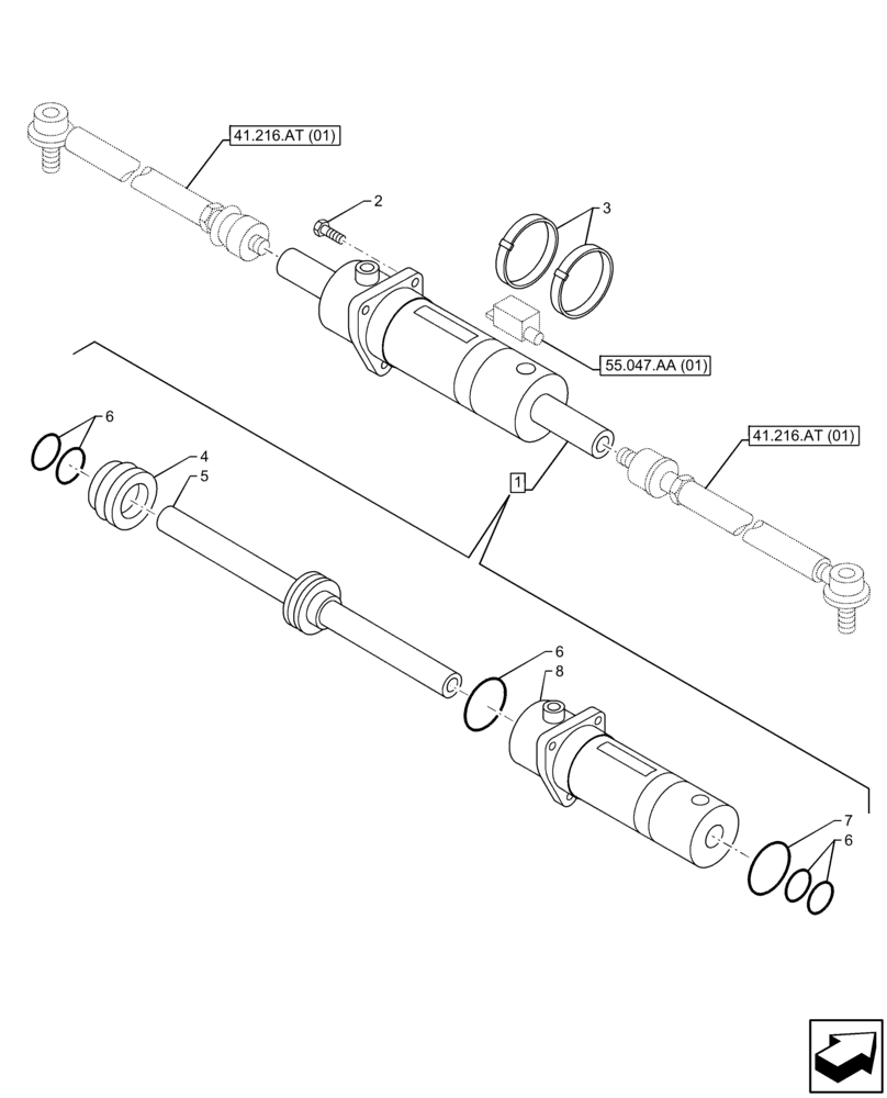 Схема запчастей Case IH FARMLIFT 742 - (41.216.AN) - FRONT AXLE, STEERING CYLINDER (41) - STEERING