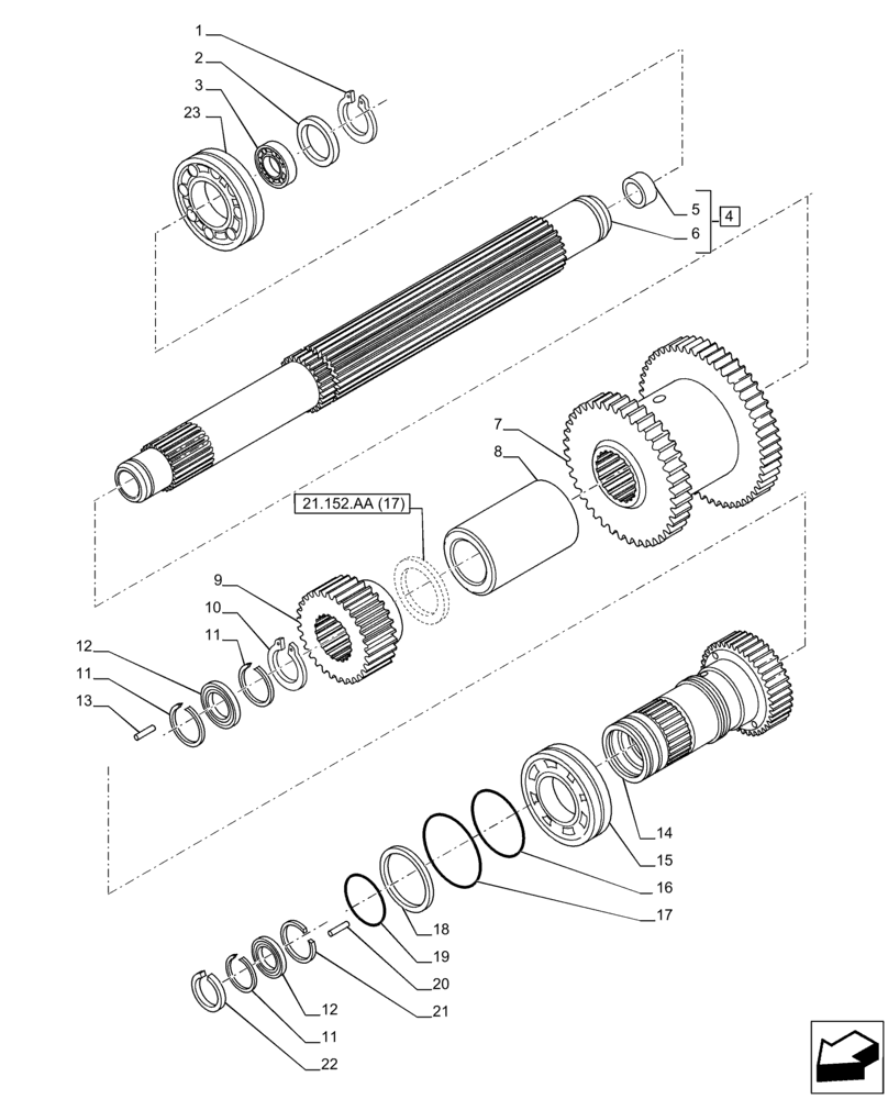 Схема запчастей Case IH PUMA 165 CVT - (21.152.AA[13]) - VAR - 758012, 758013, 758014, 758015 - TRANSMISSION, DRIVE SHAFT, UPPER (21) - TRANSMISSION