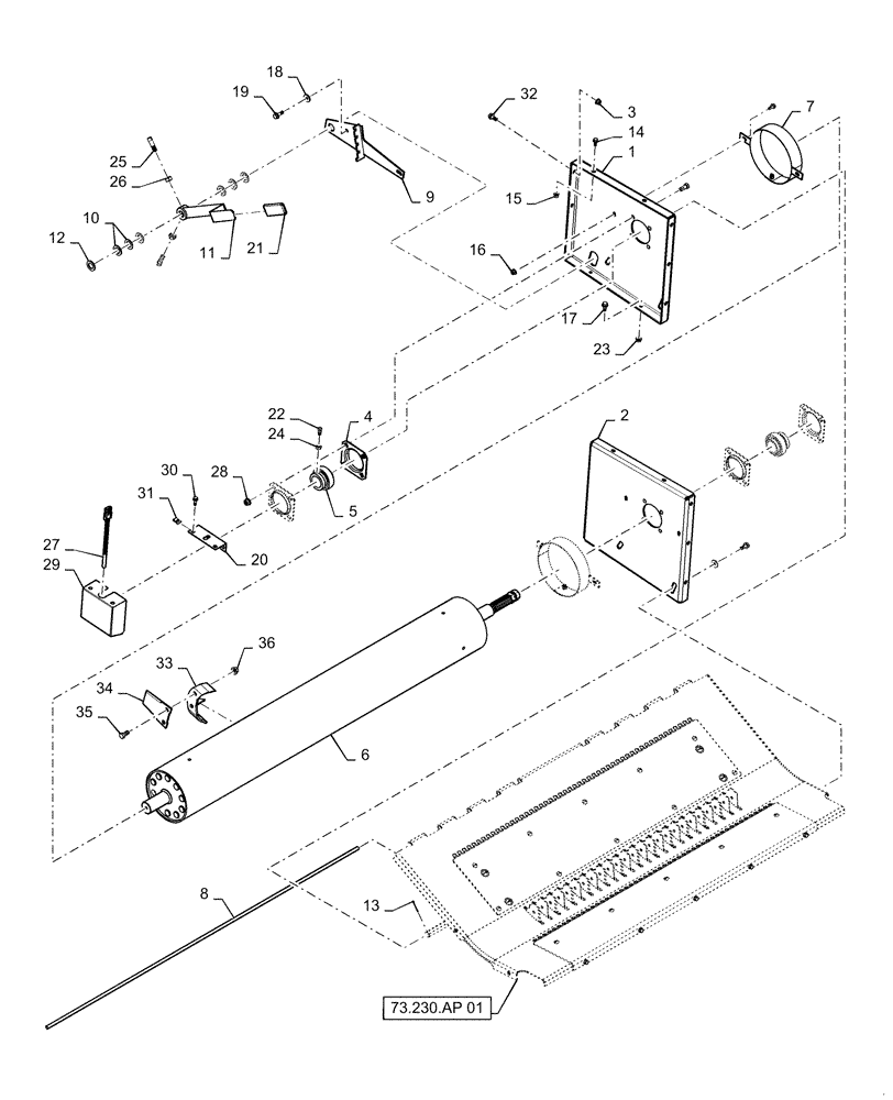 Схема запчастей Case IH 7140 - (73.230.AJ[02]) - STATIONARY BLADE CHOPPER BODY ASSY (73) - RESIDUE HANDLING