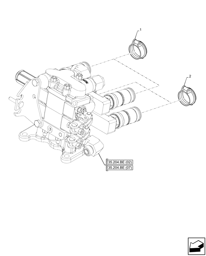 Схема запчастей Case IH FARMALL 115C - (35.204.BB[02]) - VAR - 743569 - REMOTE CONTROL VALVE, COUPLING, COVERS (35) - HYDRAULIC SYSTEMS