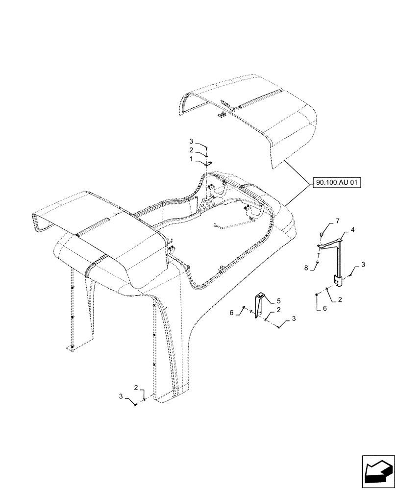 Схема запчастей Case IH PATRIOT 3240 - (90.100.AU[04]) - HOOD MOUNTING (90) - PLATFORM, CAB, BODYWORK AND DECALS