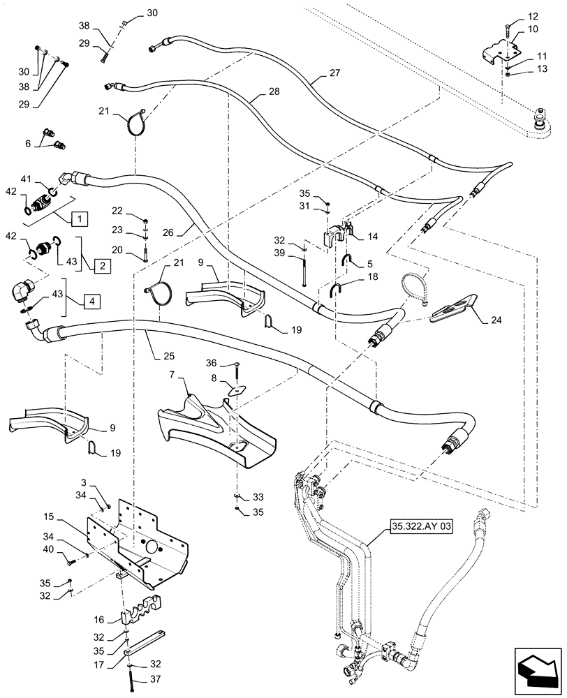 Схема запчастей Case IH STEIGER 420 - (35.322.AY[04]) - AUXILIARY CONTROL VALVE LINES, REAR (35) - HYDRAULIC SYSTEMS