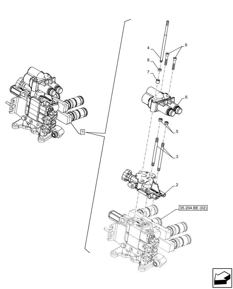 Схема запчастей Case IH FARMALL 95C - (35.204.BE[03]) - VAR - 743569 - REMOTE CONTROL VALVE (2 REMOTES, 4 COUPLERS), COMPONENTS, HI-LO - END YR 13-OCT-2015 (35) - HYDRAULIC SYSTEMS