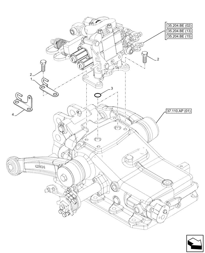 Схема запчастей Case IH FARMALL 115C - (35.204.BE[01]) - VAR - 336108, 743568, 743569, 743570 - REMOTE CONTROL VALVE, MOUNT, VALVE (35) - HYDRAULIC SYSTEMS