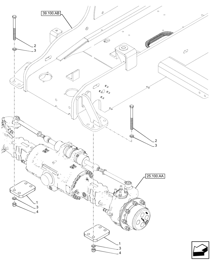 Схема запчастей Case IH FARMLIFT 742 - (25.100.AN) - FRONT AXLE, SUPPORT, BRACKET (25) - FRONT AXLE SYSTEM