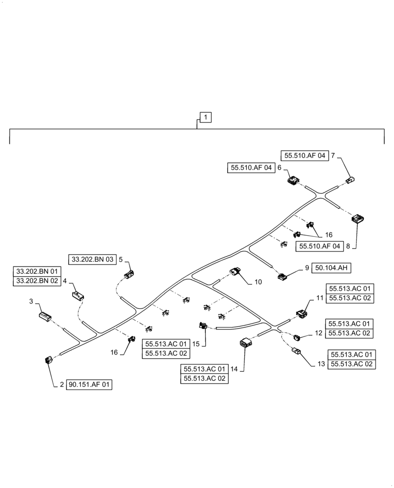 Схема запчастей Case IH STEIGER 540 - (55.513.AC[03]) - FRONT DASH PANEL HARNESS, BSN ZFF308000 (55) - ELECTRICAL SYSTEMS