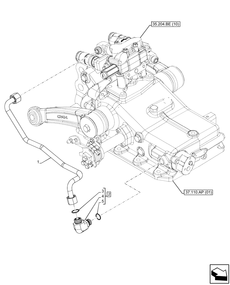 Схема запчастей Case IH FARMALL 85C - (35.204.BJ[04]) - VAR - 743568 - REMOTE CONTROL VALVE (1 REMOTE, 2 COUPLERS), LINE (35) - HYDRAULIC SYSTEMS