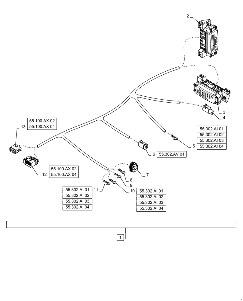 Схема запчастей Case IH QUADTRAC 470 - (55.302.AV[02]) - BATTERY EQUALIZER/CONVERTER HARNESS, T4B (55) - ELECTRICAL SYSTEMS