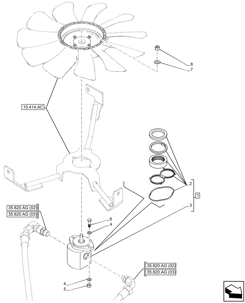 Схема запчастей Case IH FARMLIFT 935 - (35.820.AB) - VAR - 702006, 749249 - FAN, RADIATOR, HYDRAULIC MOTOR (35) - HYDRAULIC SYSTEMS