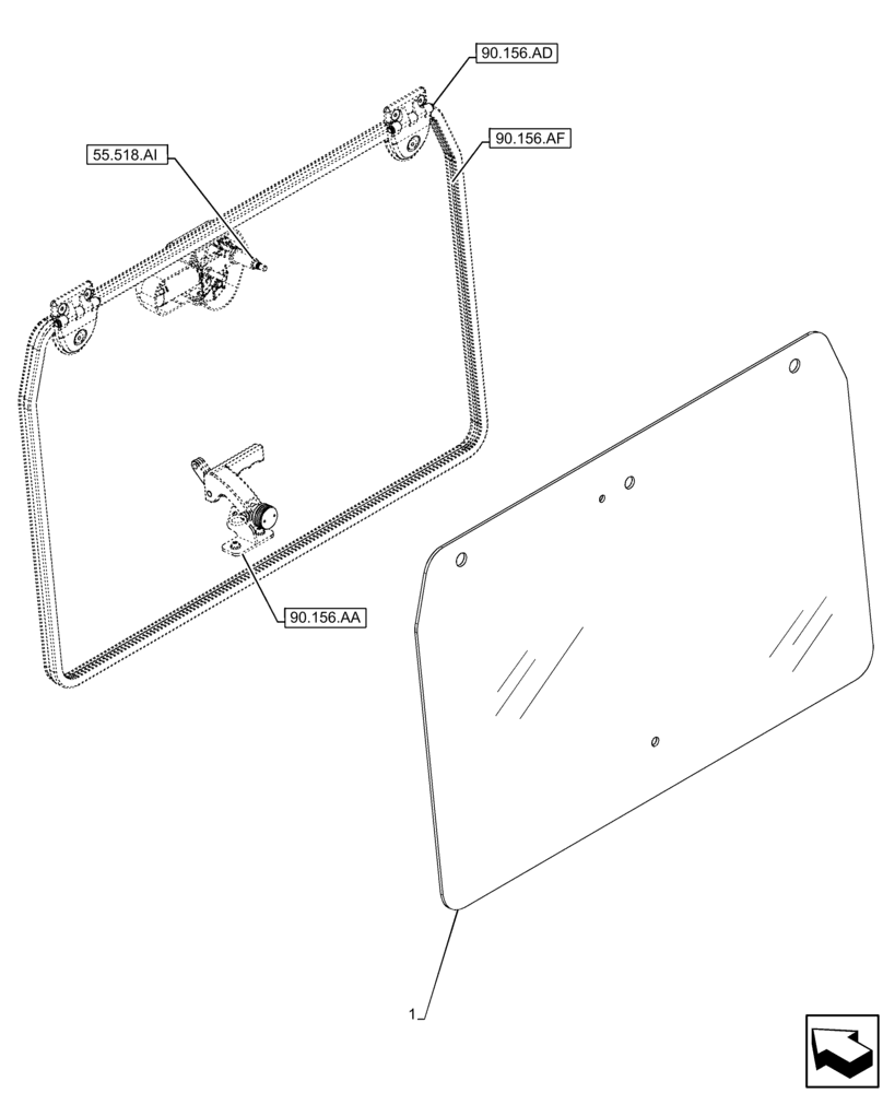 Схема запчастей Case IH FARMLIFT 935 - (90.156.AB) - CAB, WINDOW, REAR, GLASS (90) - PLATFORM, CAB, BODYWORK AND DECALS