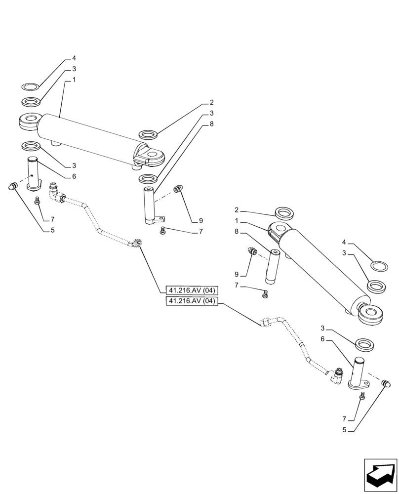 Схема запчастей Case IH PUMA 150 CVT - (41.216.AN[01]) - VAR - 391156 - 4WD FRONT AXLE, STEERING CYLINDER (41) - STEERING