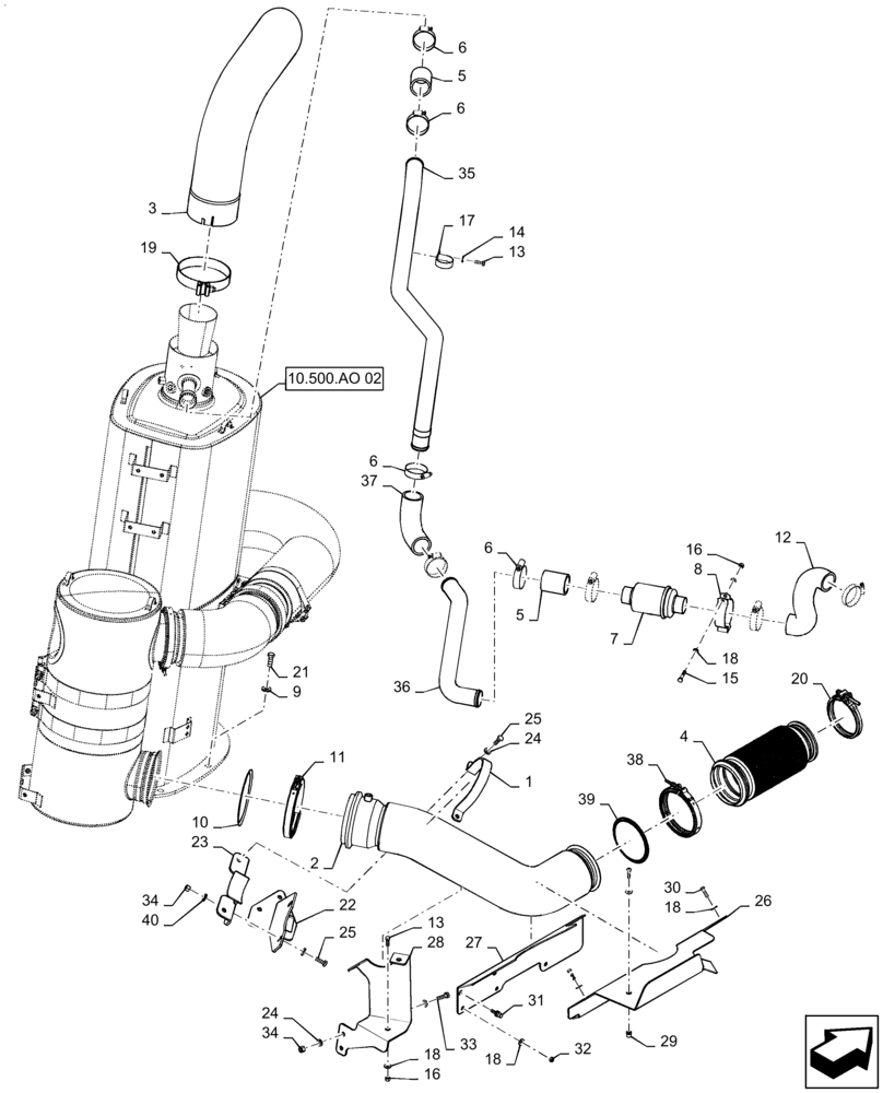 Схема запчастей Case IH QUADTRAC 470 - (10.500.AO[01]) - EXHAUST SYSTEM, 470 (10) - ENGINE