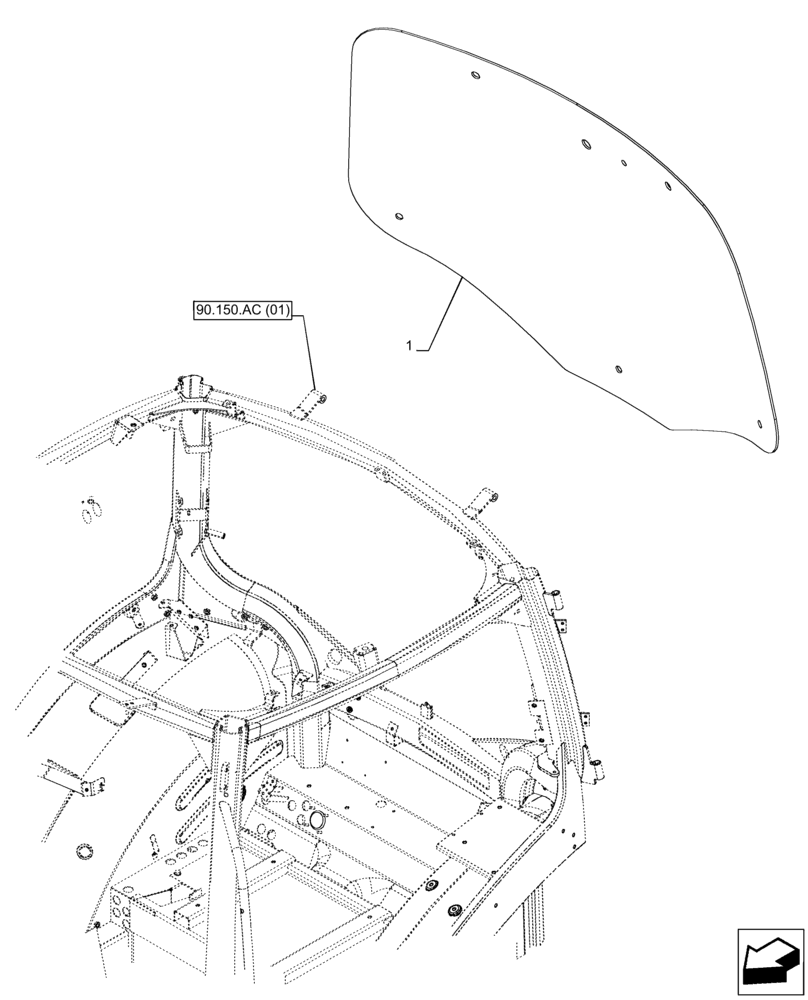 Схема запчастей Case IH PUMA 220 CVT - (90.156.AB[01]) - VAR - 391177, 391179, 758130, 758131, 758132, 758139, 758140, 758141 - WINDOW, REAR, GLASS (90) - PLATFORM, CAB, BODYWORK AND DECALS