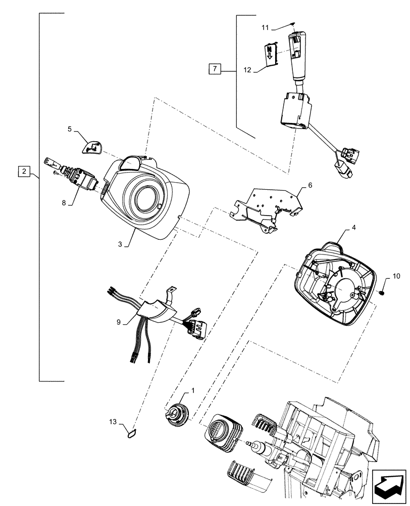 Схема запчастей Case IH QUADTRAC 500 - (55.513.AC[01]) - STEERING COLUMN SHUTTLE LEVER, BSN ZEF303000 (55) - ELECTRICAL SYSTEMS