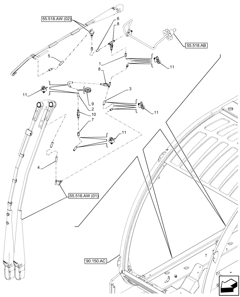 Схема запчастей Case IH FARMLIFT 742 - (55.518.AP) - WINDSHIELD, WASHER, RESERVOIR, HOSE (55) - ELECTRICAL SYSTEMS