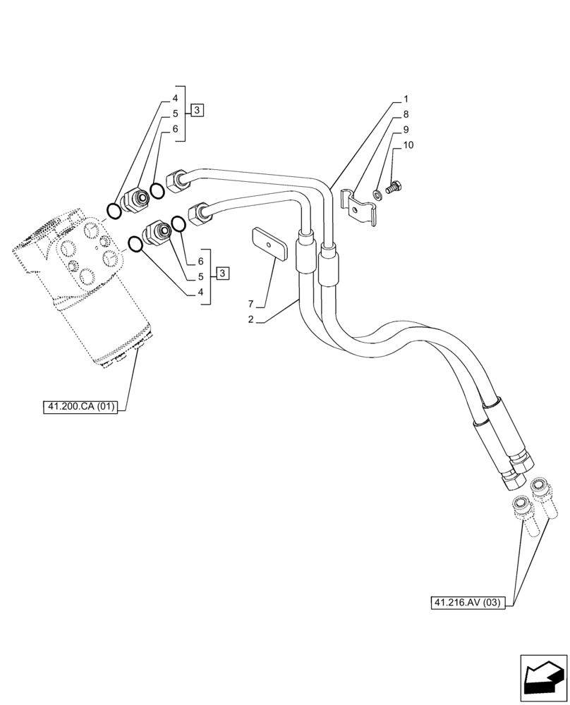 Схема запчастей Case IH PUMA 165 - (41.216.AV[01]) - VAR - 391231, 758270 - STEERING CYLINDER HYD. LINE, POWERSHIFT - END YR 16-APR-2014 (41) - STEERING