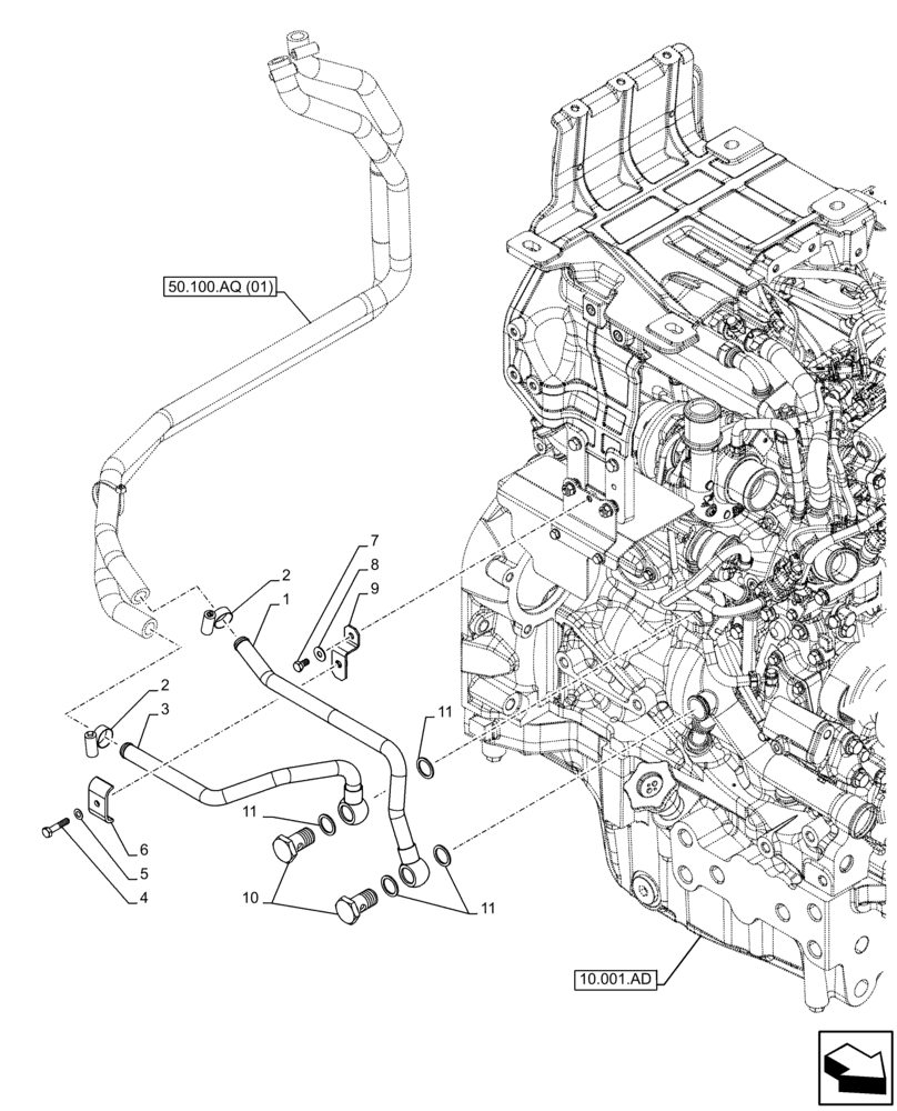 Схема запчастей Case IH FARMALL 85C - (50.100.AQ[02]) - VAR - 334180, 334183, 334211, 391606, 743496, 743573, 744588 - HEATER, LINE, CAB (50) - CAB CLIMATE CONTROL