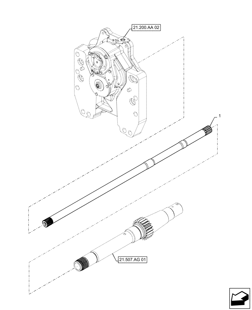 Схема запчастей Case IH MAGNUM 180 - (21.507.AG[02]) - VAR- 420104, 420105 - INPUT SHAFT, PTO - CVT (21) - TRANSMISSION