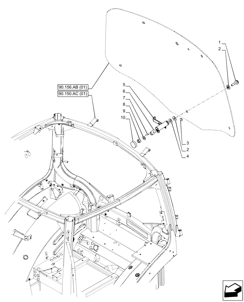 Схема запчастей Case IH PUMA 150 - (90.156.AA[04]) - VAR - 758142, 758143, 758145, 758146 - WINDOW, REAR, HANDLE (90) - PLATFORM, CAB, BODYWORK AND DECALS