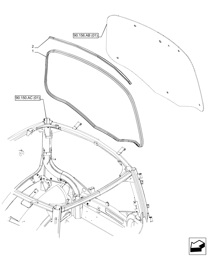 Схема запчастей Case IH PUMA 220 CVT - (90.156.AF[02]) - VAR - 391177, 391179, 391233, 758130, 758131, 758132, 758139, 758140, 758141 - WINDOW, REAR, GLASS SEAL (90) - PLATFORM, CAB, BODYWORK AND DECALS