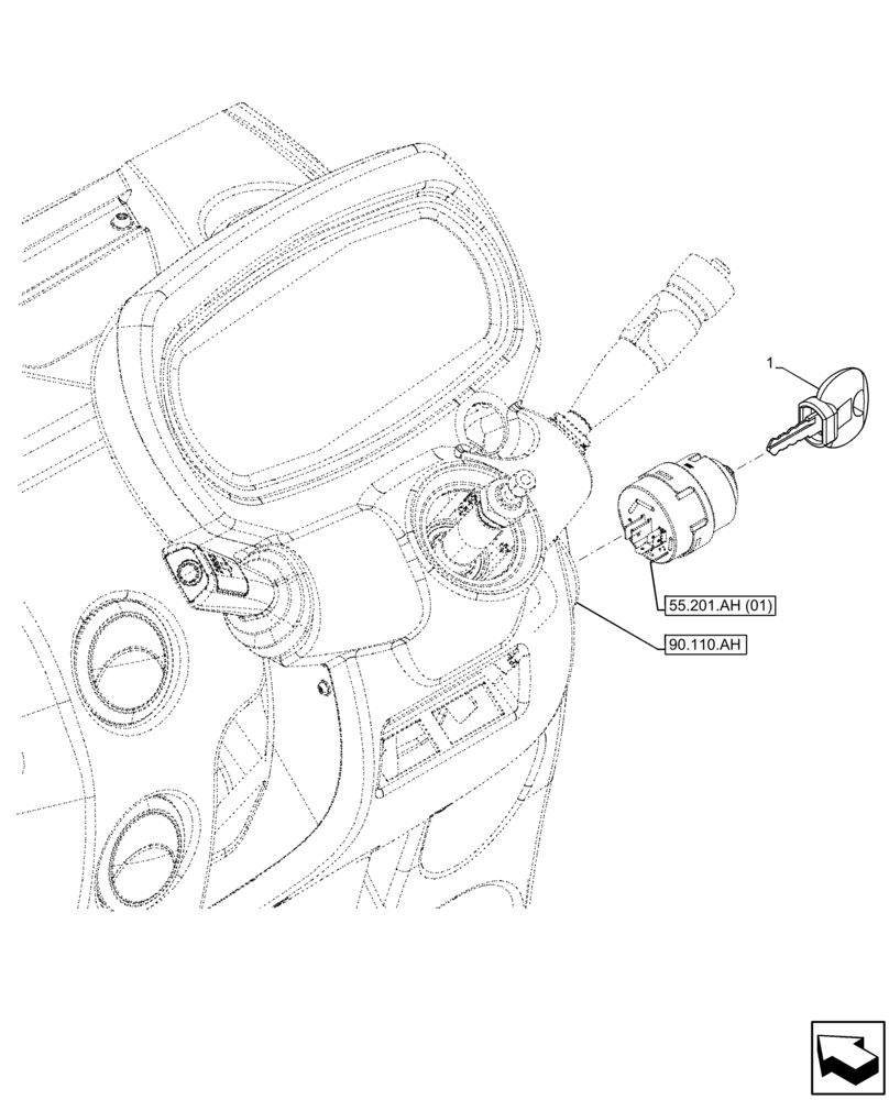 Схема запчастей Case IH FARMALL 85C - (55.201.AH[02]) - VAR - 334183, 334187, 334190, 334211, 391606, 392315, 743496, 743573, 744588 - IGNITION KEY (55) - ELECTRICAL SYSTEMS