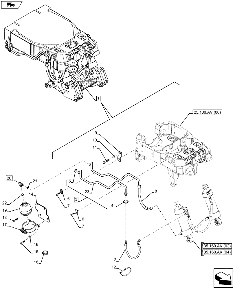 Схема запчастей Case IH MAXXUM 130 - (35.160.AK[03]) - VAR - 334648, 335831, 337831, 743699, 743700 - HYDRAULIC LIFT, PIPE, ACCUMULATOR (35) - HYDRAULIC SYSTEMS