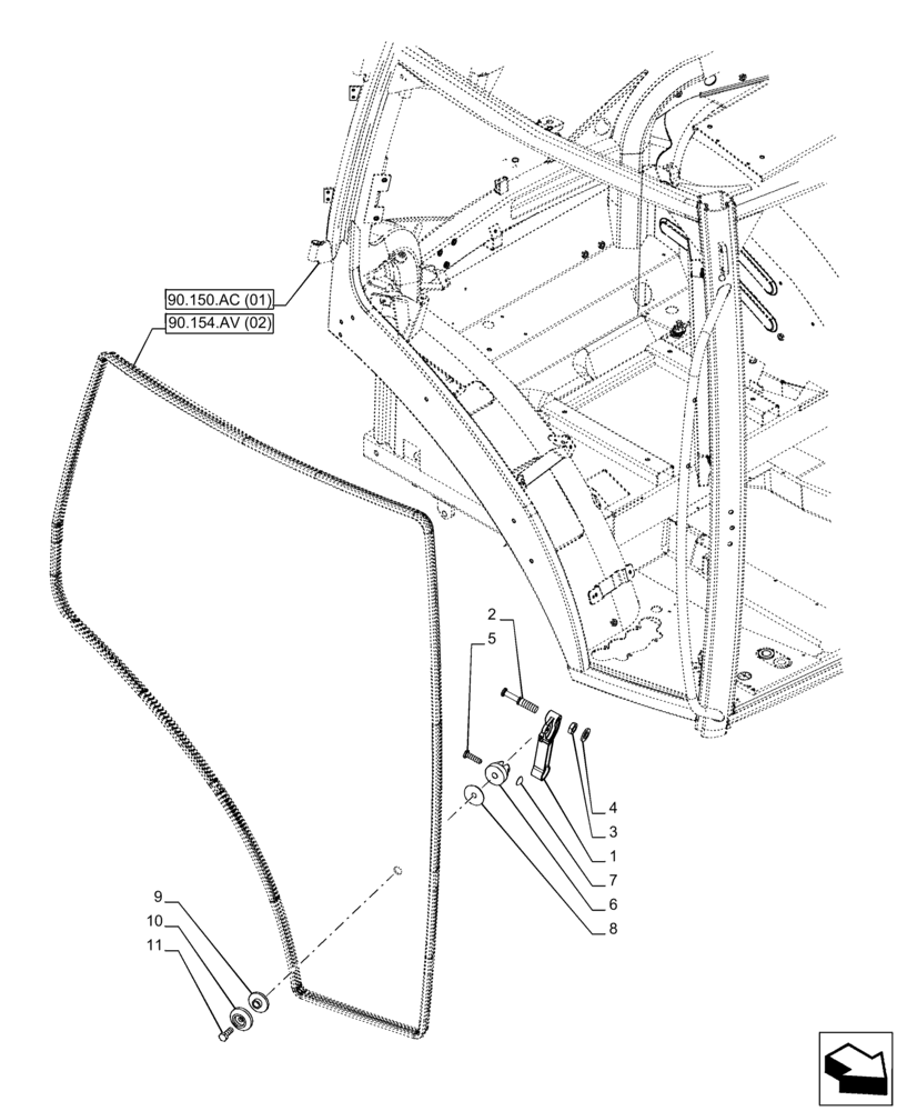 Схема запчастей Case IH PUMA 185 - (90.154.AC[02]) - VAR - 391179, 391233, 758139, 758140, 758141, 758142, 758143, 758145, 758146 - CAB DOOR, HANDLE, RH (90) - PLATFORM, CAB, BODYWORK AND DECALS