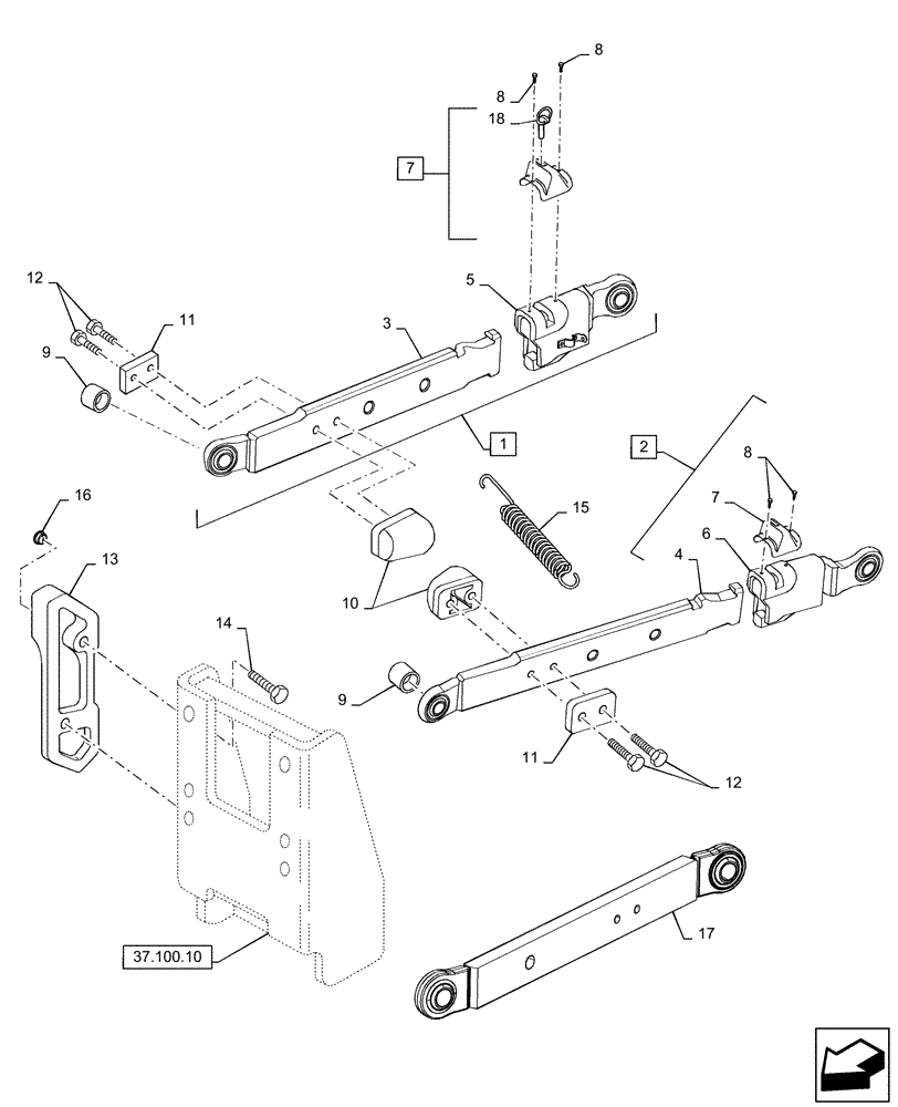 Схема запчастей Case IH MAGNUM 210 - (37.120.20) - LOWER LINK, TELESCOPIC, 3 POINT HITCH (37) - HITCHES, DRAWBARS & IMPLEMENT COUPLINGS